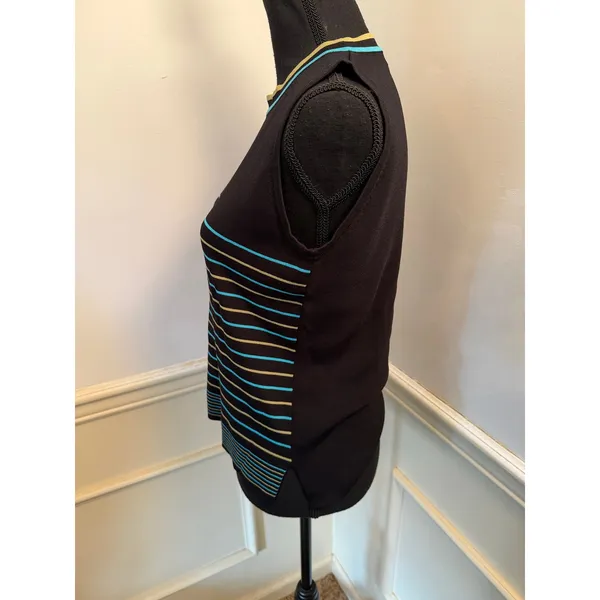 Y2K Dressbarn Striped Sleeveless Knit Top Crew Neck Pullover Black Green Teal - Image 3