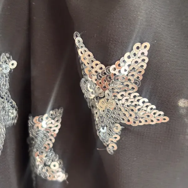 Buddy Love Black Silver Sequin Star Long Sleeve Wrap Bodysuit Womens Medium - Image 7