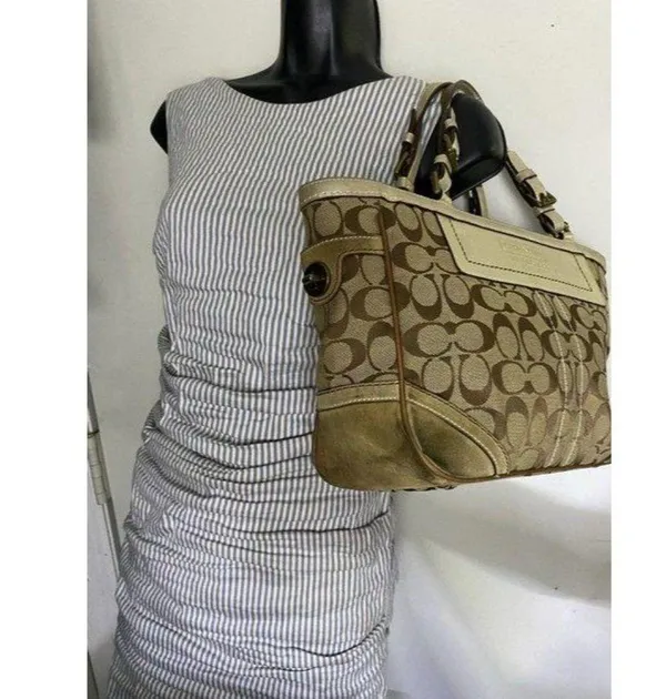 Coach Shoulder Bag Medium Msrp Beige Brown Jacquar - Image 9