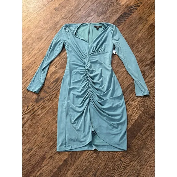 Maggy London Women's‎ Curved Seam and Shirring Detailed Dress SIZE 2 Green Blue - Image 3