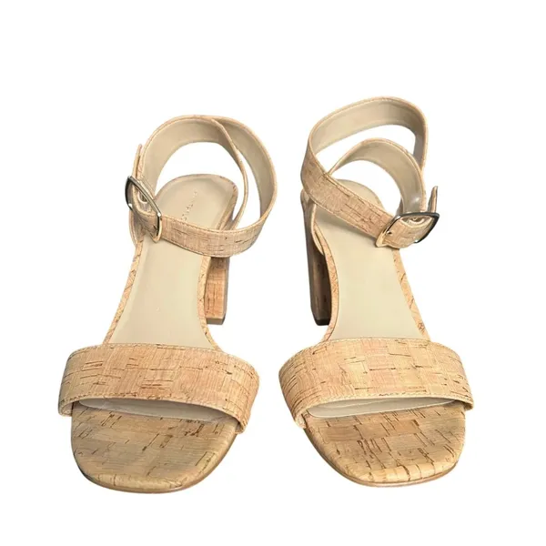 Ann Taylor Sandals Womens Size 8 1/2 Beige Cork Strappy Block Heel Ankle Strap - Image 2
