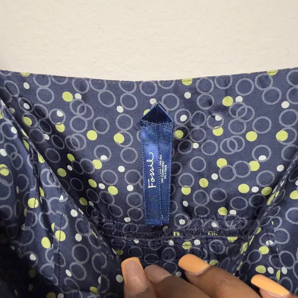 Fossil Women 100% Silk Cami Top Medium Blue Polka Dot Preppy Whimsigoth Fairy‎ - Image 4