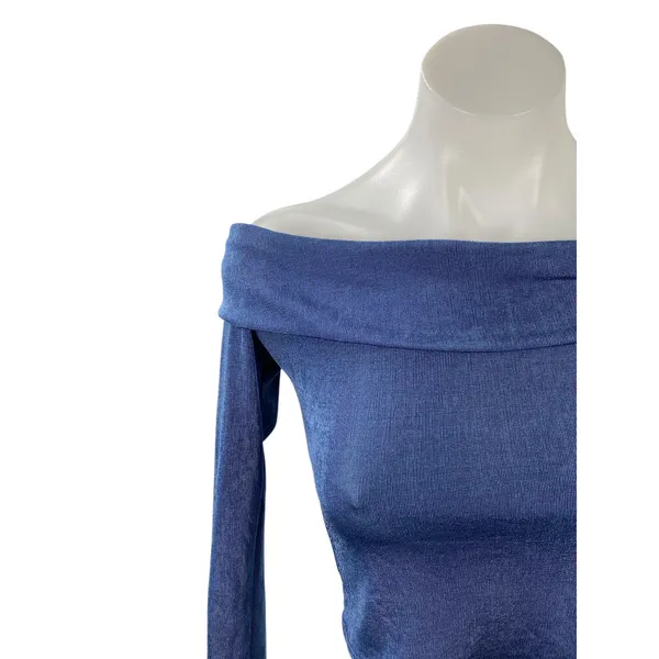 Edikted Women's Blue Off The Shoulder Knit Long Sleeve Blouse Crop Top Size S - Image 2