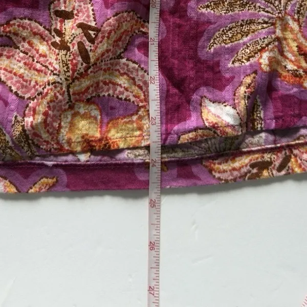 Women's Purple Magenta Floral Paisley Blouse Size L V-Neck Short Sleeve Boho Top - Image 7