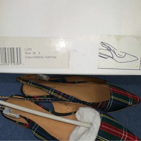 Matiko Shoes Lori Womens EUR 36 US 6 Green Tartan Plaid Point Toe Slingback Flat - Image 2