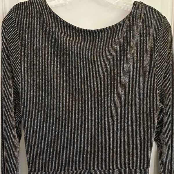 ROW-A‎ Metallic Pinstripe Faux Wrap Mini Dress Black Gold XXL Party Cocktail - Image 10