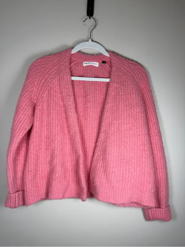 Sleeping On Snow By Anthropologie Pink Ribbed Fuzzy Open Cardigan S - Image 11