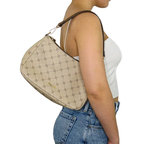 Y2K Vintage Nine West Monogram Cream Brown Shoulder Bag Baguette Bag - Image 9