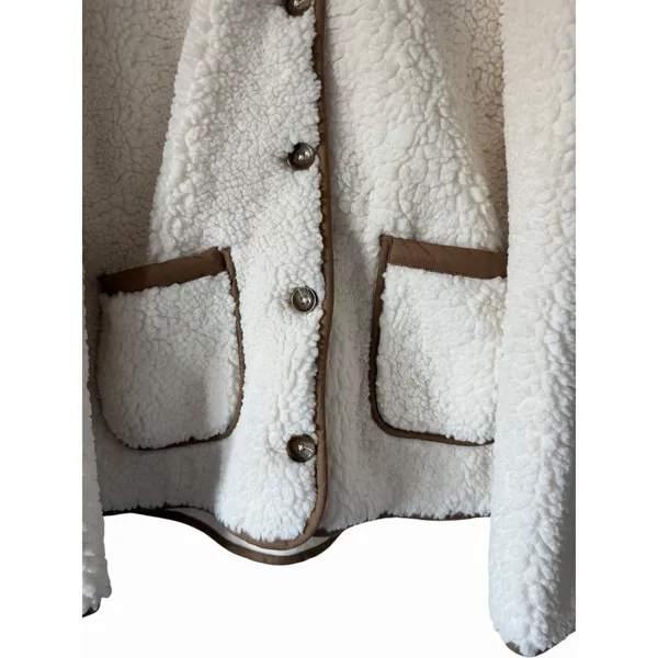 J Crew Faux Sherpa Barn Jacket Ivory Women's Size Large‎ - Image 7