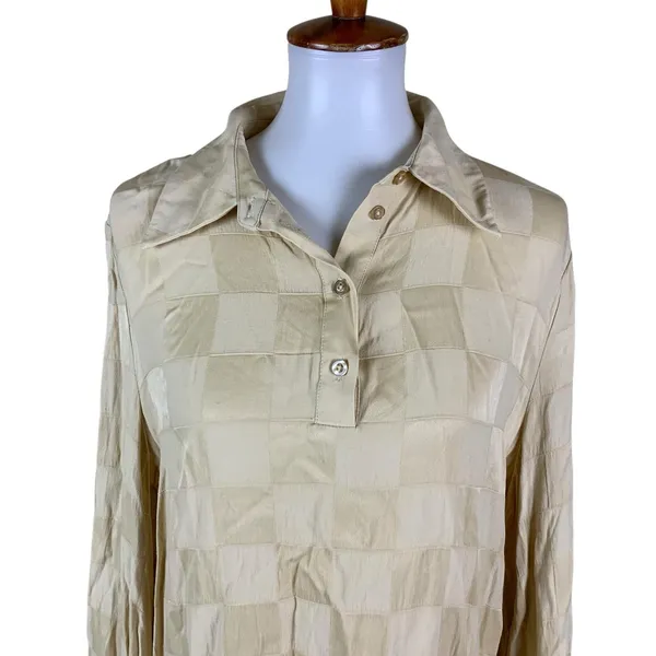 L'Academie Cream Textured Button Blouse Tunic Lightweight Chic Minimalist M - Image 3