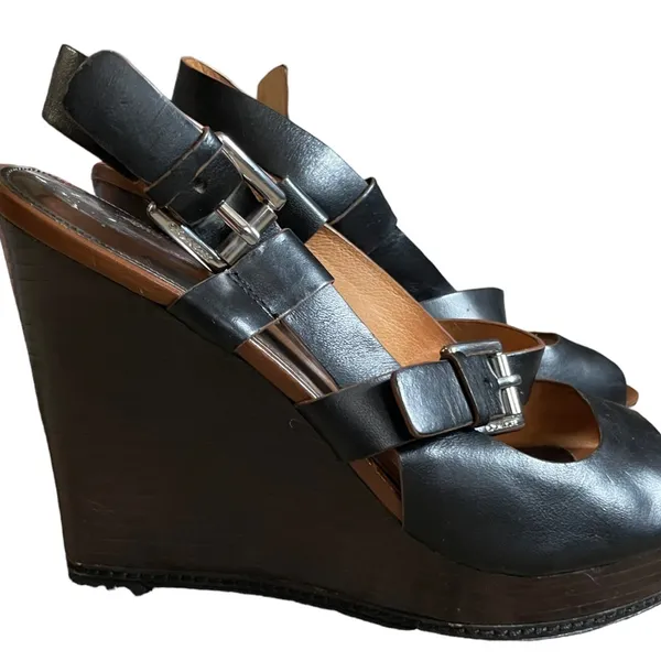 Coach Black Double Buckle Strappy Open Toe Platform Wedge Women’s Size 8 - Image 5