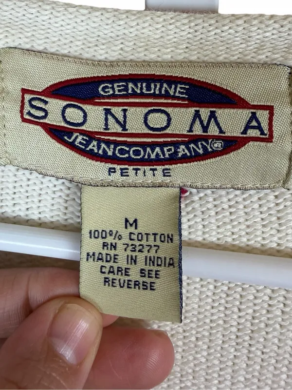 Vintage Sonoma Snowflake Cardigan V-Neck Knit Christmas Fair Isle Ivory Red Sz M - Image 4
