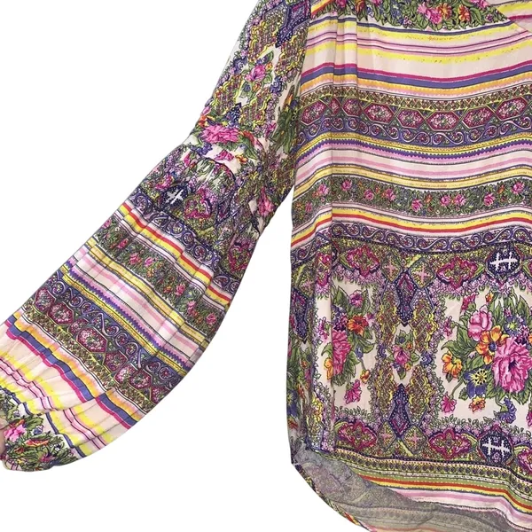 Maeve Anthropologie Boho Blouse Medium Floral‎ Stripe Peasant Top Balloon Sleeve - Image 2