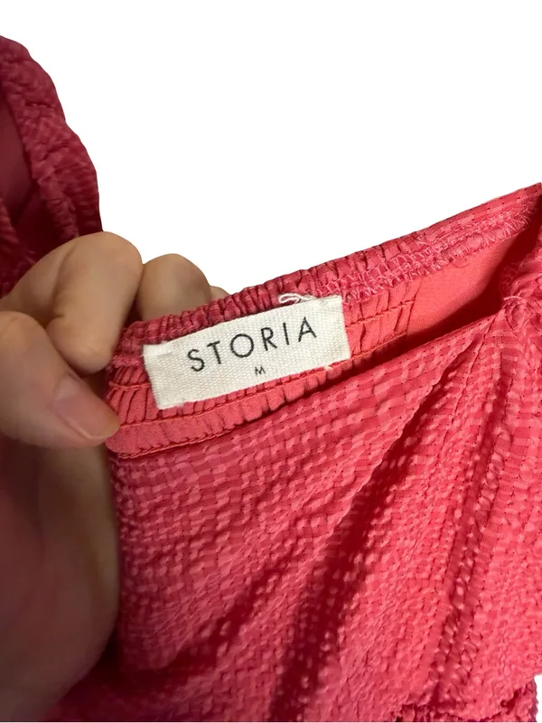 ✨💕 Storia Pink‎ Puff Sleeve Midi Dress Medium Textured Cottagecore 💕✨ - Image 5