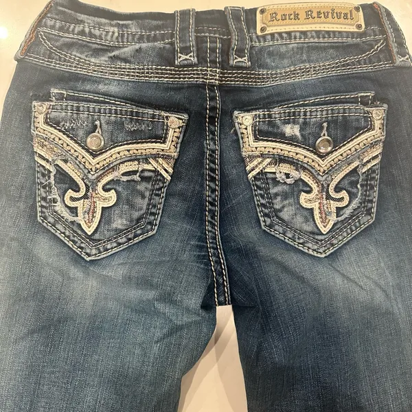 Rock Revival Mertie Easy Straight Stretch Jeans Bling Embellished Size 26 - Image 6