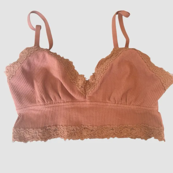 Aerie Dark Pink Ribbed Eyelash Lace Trim Longline Unlined Bralette Small - Image 3