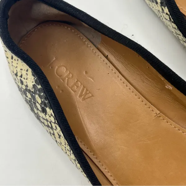 J Crew Factory Sz 7 Ballet Flats Slip On Shoes Snakeskin Print Black Cream - Image 5