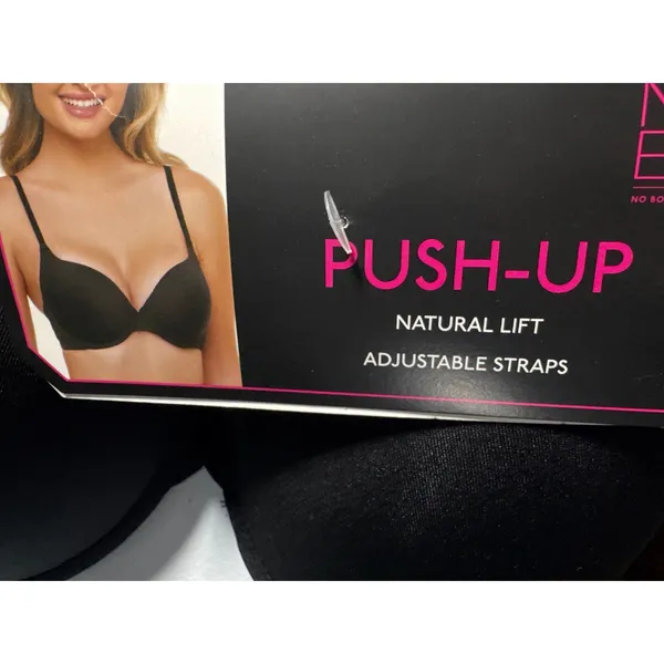 No Boundaries Push-Up Bra Natural‎ Lift Adjustable Straps Black Size 36D - Image 6