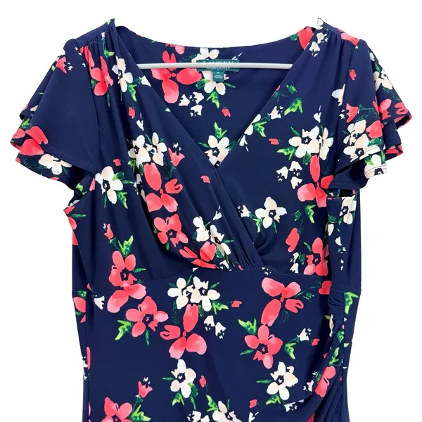 Ralph Lauren Blue Coral Floral Flutter Sleeve Stretch Sheath Dress Size 14 - Image 4
