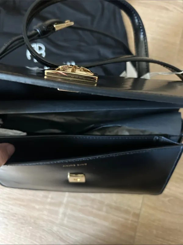 Anine Bing Black Leather Shoulder Bag with Gold Emblem - Image 7