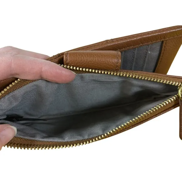 Fossil‎ Ella Clutch Brown Leather Wallet zipper fold card orgainizer - Image 5