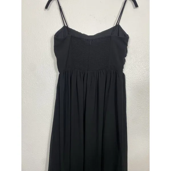 Aritzia Black Chiffon Midi Fit & Flare Dress Ruched Sweetheart Straps Size 8 - Image 10