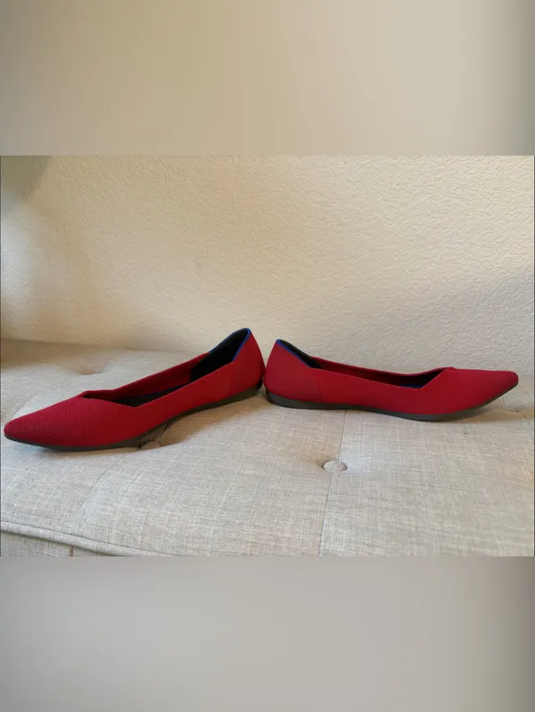 Rothy's Red Pointed Toe Knit Flats with Blue Trim size 9 - Image 9