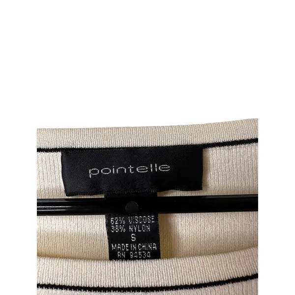 Pointelle White Black Trim Long Sleeve Dressy Formal Blouse Women Sz S - Image 3
