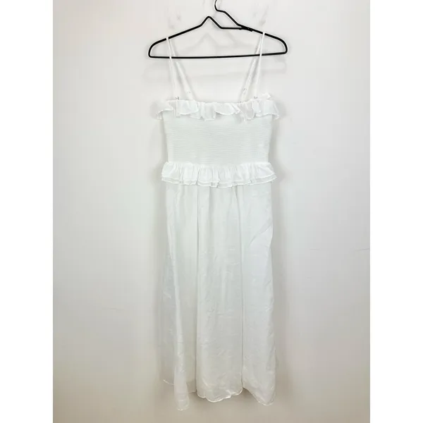 NEW J.Crew Ravenna Dress Ramie Ruffle Lightweight Smocked Midi White Small - Image 7