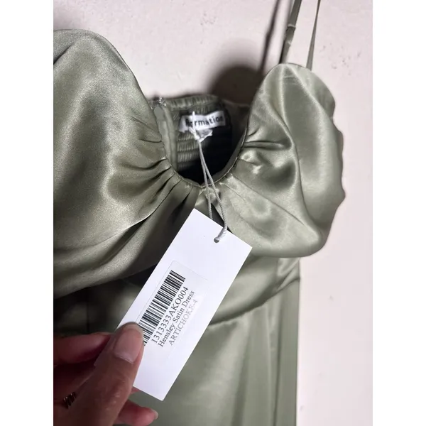 Reformation Hensley Satin Dress 4 Artichoke Green Midi NWT - Image 5