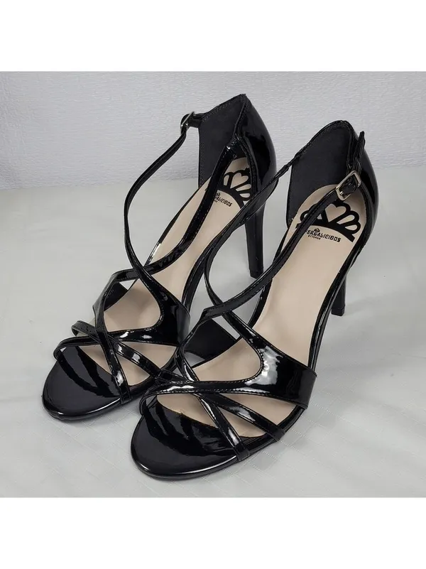 Patent Leather Black Strappy Heel Sandals By Fergalicious Fergie Maya Size 9M - Image 2