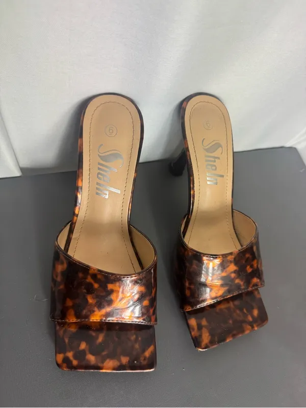SHEIN Tortoiseshell Brown Square-Toe Slide Heels size 6 - Image 3