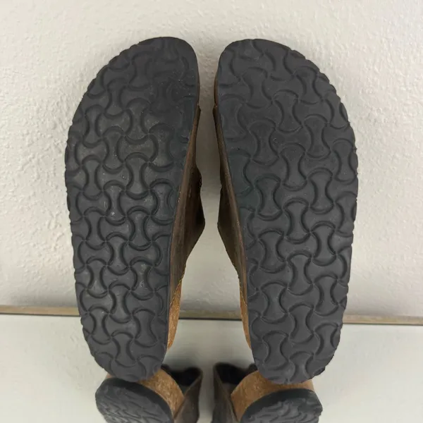 EASTLAND Vintage 90s Womens Brown Leather Dual Strap Buckle Slip On Sandals - Image 9
