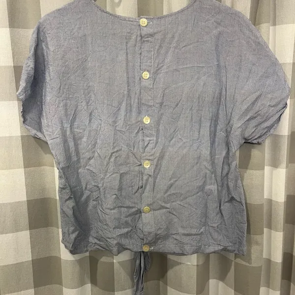 Madewell Light Blue Short Sleeve Tie-Front Top - Image 3