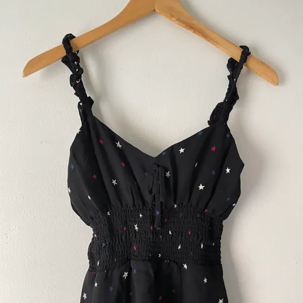 Black Elyse Patriotic Color Star Ruffle Strap Fit & Flare Mini Dress - Image 5