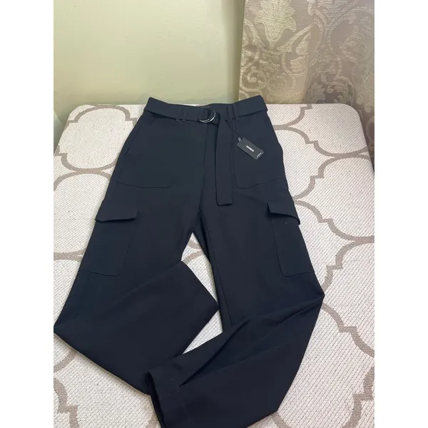Express Super High Rise Cargo Trousers Black Belted Tapered Ankle Pants Size 4 - Image 16