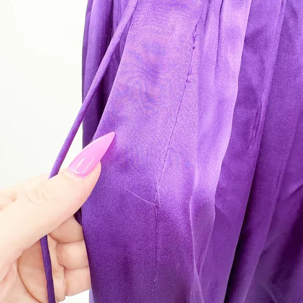 Blessed and Lucky Womens Purple 100% Silk Pleated Halter Maxi Prom Gown Dress XS - Image 4