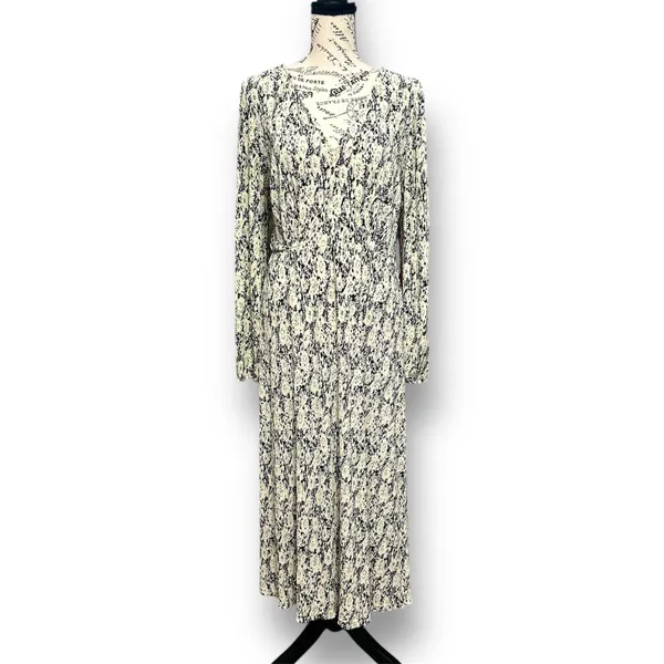 Mango‎ Cream Black Floral Textured Midi Dress Long Sleeve Autumn Wedding Guest - Image 2