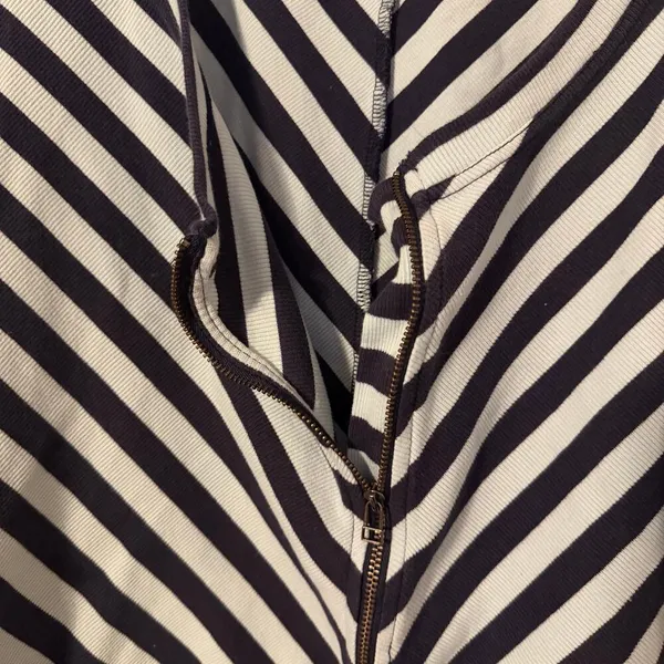 Maeve by Anthropologie Zip‎ Front Horizontal Stripe 3/4 Sleeve Cotton Top Sz XL - Image 4