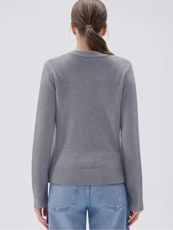 Women’s S Gray Cashmere Blend Cardigan Sweater Gold Knot Buttons Quiet Luxury - Image 3
