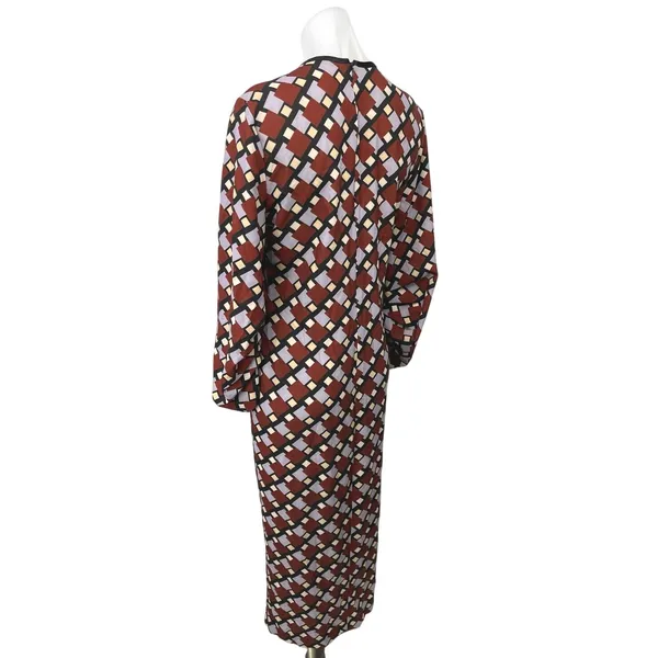 Zara Multicolor Geometric Ruched Long Sleeve Slit Midi Maxi Bodycon Dress Size M - Image 2