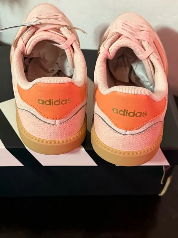 adidas Pink Suede Sneakers with Orange Stripes and Gum Sole - Image 5