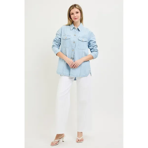 RISEN‎ Oversized Stripe Denim Shaket - Small - Image 6