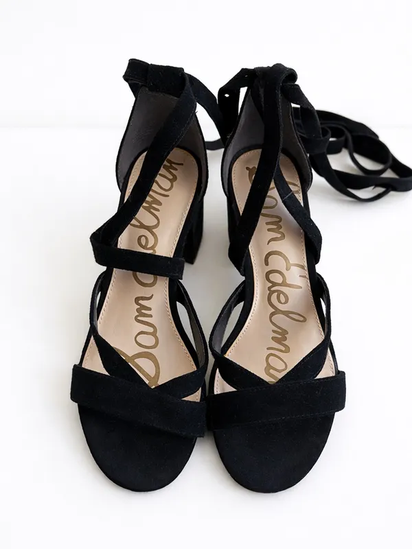 Sam Edelman Suede Lace-Up Block Heel Sandals Black Size 7 Strappy Wrap Heels - Image 4