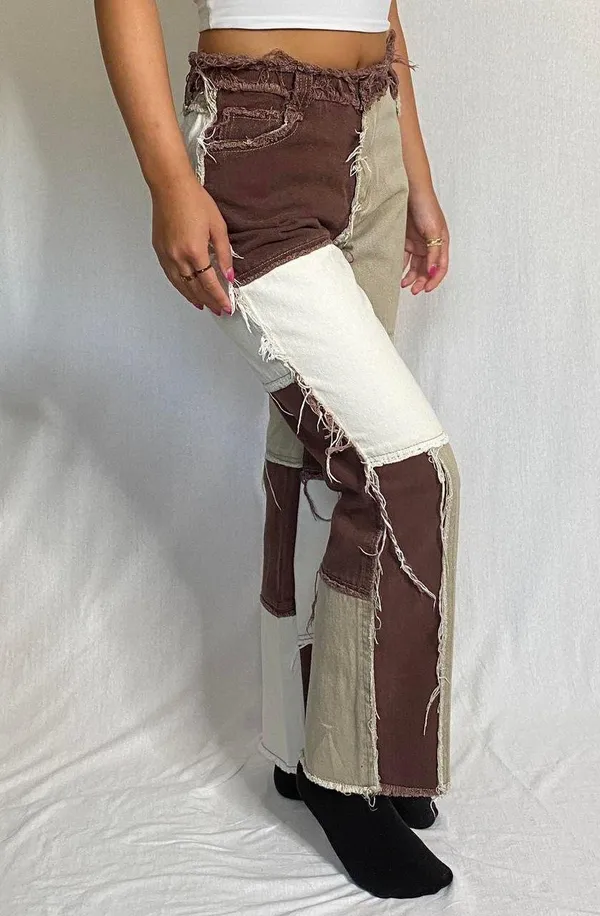 Jaded London Brown Patchwork Jeans - Image 3
