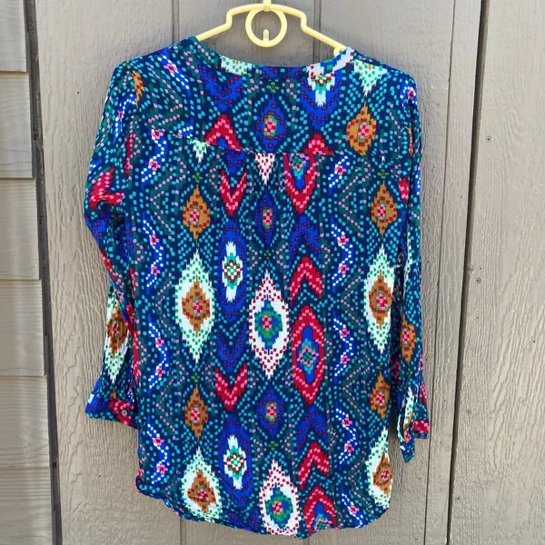 Maeve Anthropologie Topoxte Geometric Ikat button-front blouse women’s size 10 - Image 2