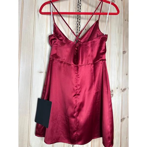NWT Lulus Luxe Reputation Wine Red Satin Sleeveless Cowl Neck Mini Dress Party M - Image 5