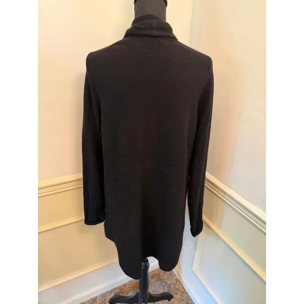 Charter Club Luxury 100% Cashmere Open Front Cardigan Sweater Black Ribbed - Image 4