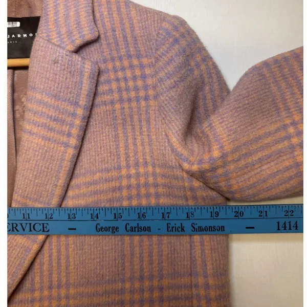 Tara Jarmon Paris Plaid Wool Blend Coat Pink Orange Size 34 French EU 34 US 2-4 - Image 7