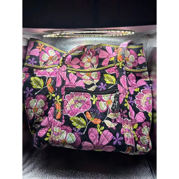 Vera‎ Bradley Plum Crazy Quilted Floral Tote Bag Pink Purple Black Shoulder Bag - Image 5